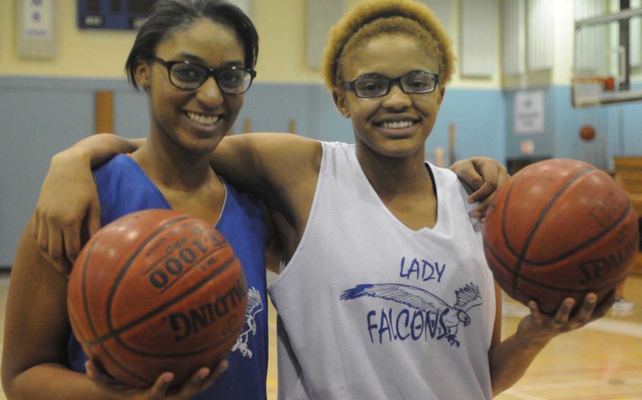 Seoul American Falcons girls basketball senior forward tandem Mecca Perkins and Jasmine Thomas did not get along when Thomas arrived as a transfer at the start of last season. But over time, Perkins, the incumbent, and Thomas got along with each other and now, they're fast friends both on and off court.