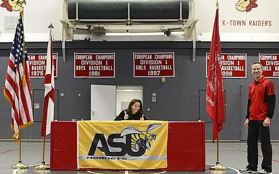 Kaiserslautern senior Ally Murphy signed a national letter of intent to play for Alabama State University, an NCAA Division I program in Montgomery, Ala., in the Kaiserslautern High School gym Tuesday morning.