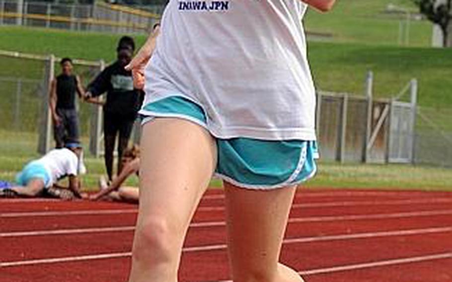 Kubasaki sophomore distance runner Jessica Ircink goes through her practice paces Wednesday at Camp Foster, Okinawa. Ircink ran the 1,600 in last Saturday's meet at Chatan Stadium in 5 minutes, 29.87 seconds, just shy of the Pacific record of 5:24.28.