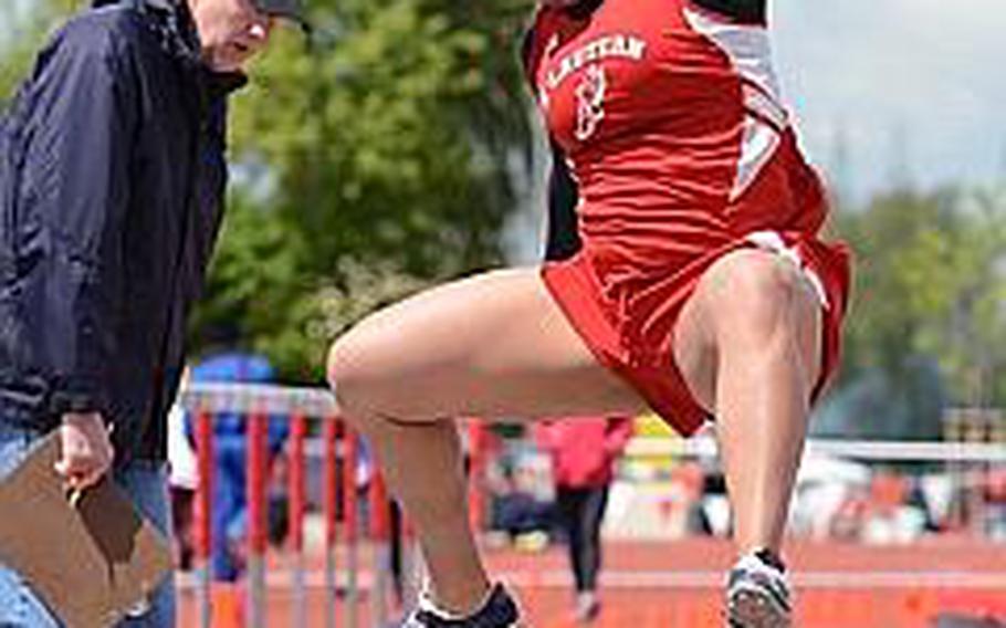 Kaiserslautern's Rhea Harris won the long jump competition at the DODDS-Europe track and field championships at Kaiserslautern, Germany, Friday with a leap of 16 feet, 6.5 inches, ahead of Cloe Pridgen of Wiesbaden and Kelly Makee of Patch.