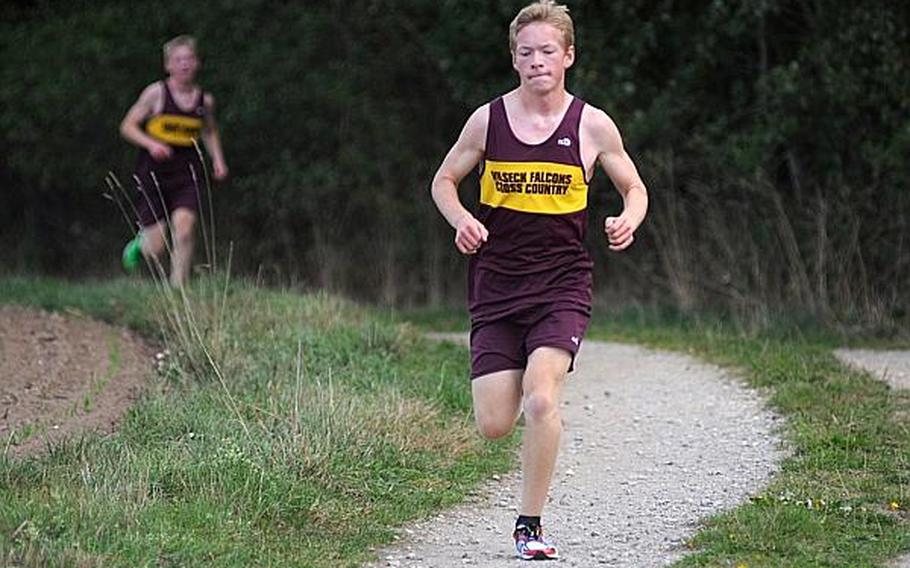 Ben Nelson leads a cross country run at Vilseck with his brother, Michael Nelson, behind him Oct. 6, 2012. Ben, who finished second at last year's DODDS-Europe championships, and his brother who finished eighth, will be returning this season for the Falcons.

Stars and Stripes