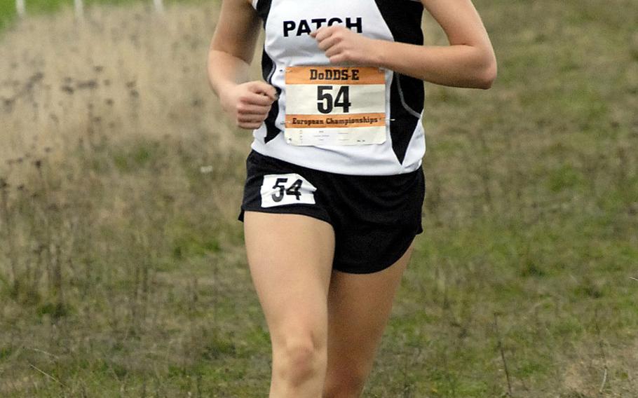 Patch senior Baileigh Sessions was out front by herself for most of the girls' race at the DODDS-Europe cross-country championships. Sessions won her third consecutive individual title.