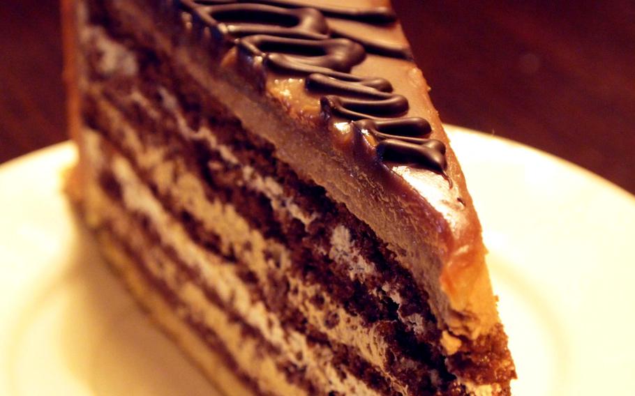 I didn't leave without taking home a slice of Cafè Maldaner's "house torte," layered with rich chocolate mousse. As if things couldn't get better, the torte is topped with sweet caramel.