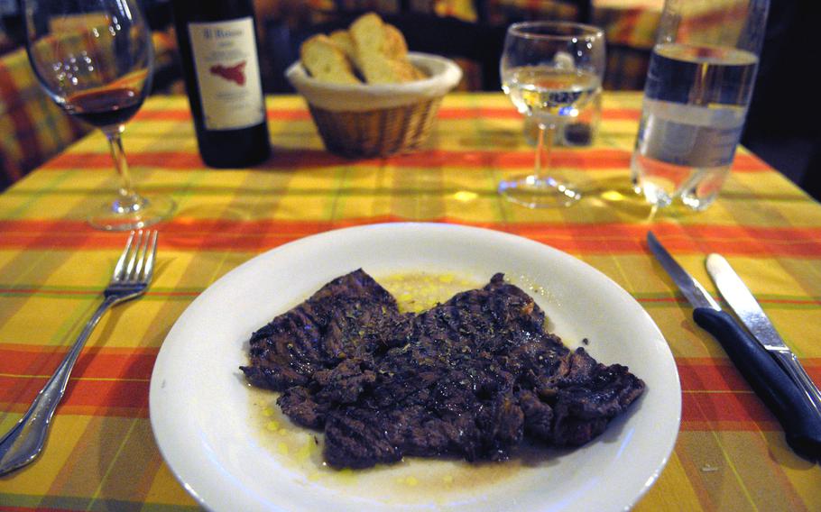 Horse, of course: It's common on Sicilian menus. The horse steak at Trattoria Da Rinaldo was grilled in a marinade of balsamic vinegar, olive oil and oregano.