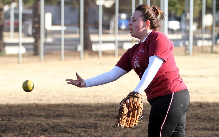 Felicia Salcido, a junior pitcher-first baseman, may play a vital role for the Zama American girls softball team, which has to replace its entire pitching staff and most of its infield, according to coach Adele Collins.