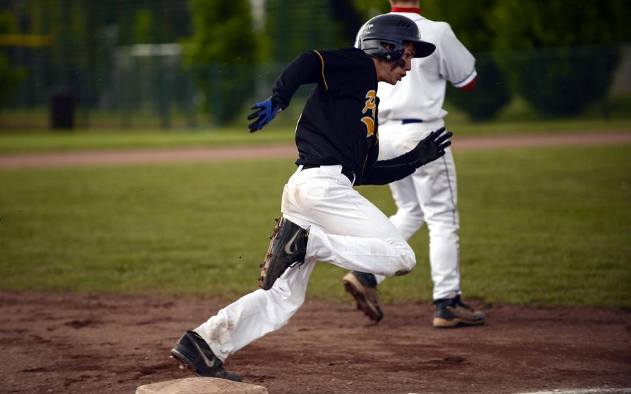 Patch's Dylan Wagner rounds third base on his way to scoring in the DODDS-Europe Division I championship game at Ramstein Air Base, Germany, last season.