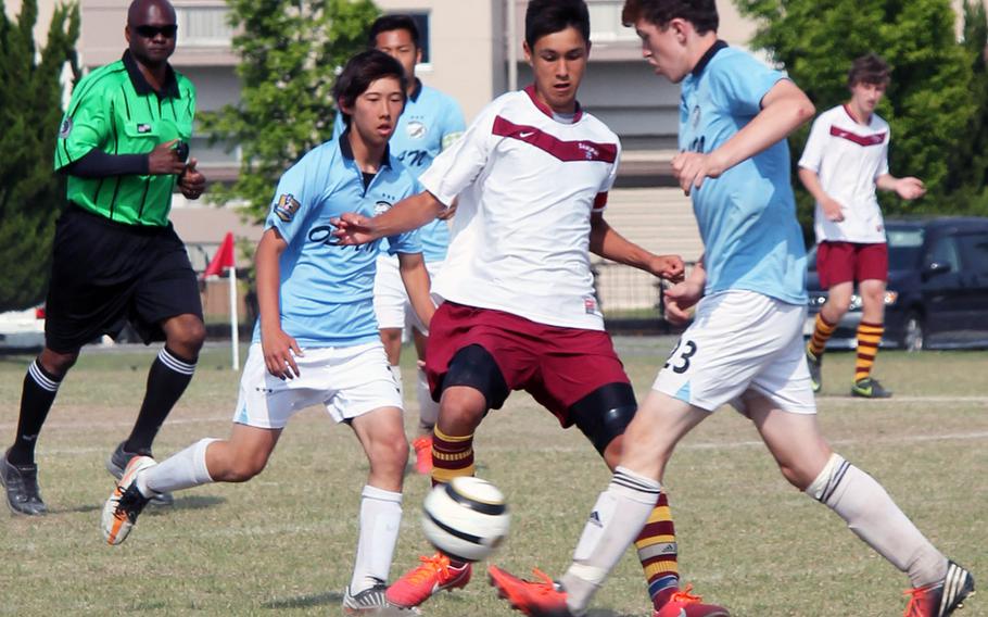 Gaku Lange, a Matthew C. Perry senior shown playing in last year's Division II Tournament, is one of two returning Most Valuable Players who led their respective teams to Far East boys soccer tournament titles a season ago.