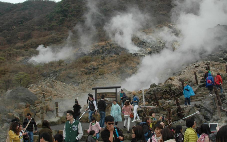 Steam from the region’s volcanic activity rises from the ground at Hakone, just outside of Tokyo.