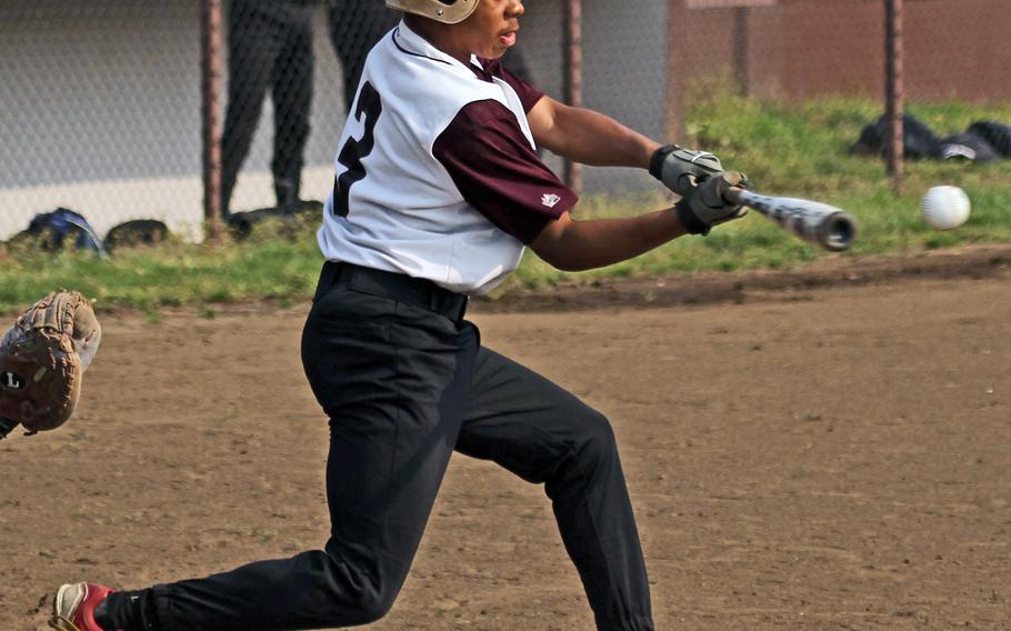 Zama's Michael Thompson, shown batting in a DODDS Japan baseball tournament game against Robert D. Edgren, and his teammates will be looking to unseat the two-time defending Far East Division II Tournament champion Eagles.