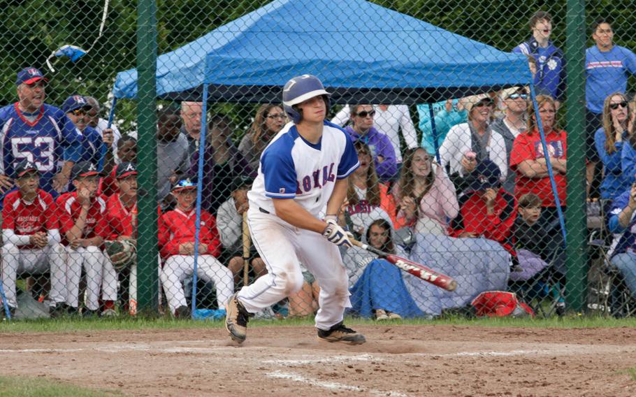 With two outs and the bases loaded in the bottom of the ninth, Ramstein's Matt Sharpy batted in two runs to give the Royals' a 2-1 win over the Patch Panthers in the DODDS-Europe Division I championship final.