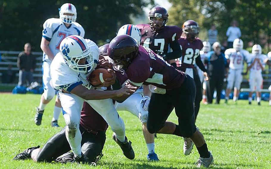 The DODDS-Europe Division I season opener on Saturday, Sept. 19, 2015, between the Vilseck Falcons and visiting Ramstein Royals was a defensive battle, leading to a 7-7 tie. The season is only a week old, but Vilseck tying the defending champions might be a sign that the division's power structure is changing.