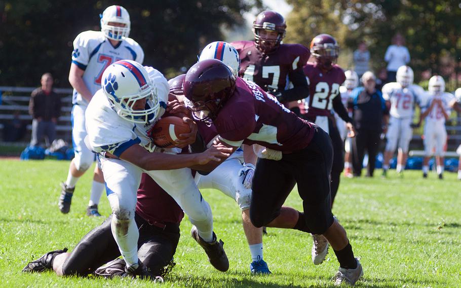 The DODDS-Europe Division I season opener on Saturday, Sept. 19, 2015, between the Vilseck Falcons and visiting Ramstein Royals was a defensive battle, leading to a 7-7 tie.