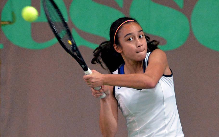 The girls single champion, Stuttgart's Marissa Encarnacion, will be back to defend her title at the DODDS-Europe tennis championships in Wiesbaden, Germany.