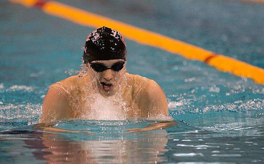 Lakenheath's Dominic Scifo won the boys' 15-16 200-meter individual medley with a time of 2:15.55 during the second and final day of the 2016 European Forces Swim League championships held in Eindhoven, Netherlands, Sunday, Feb. 28, 2016. 
