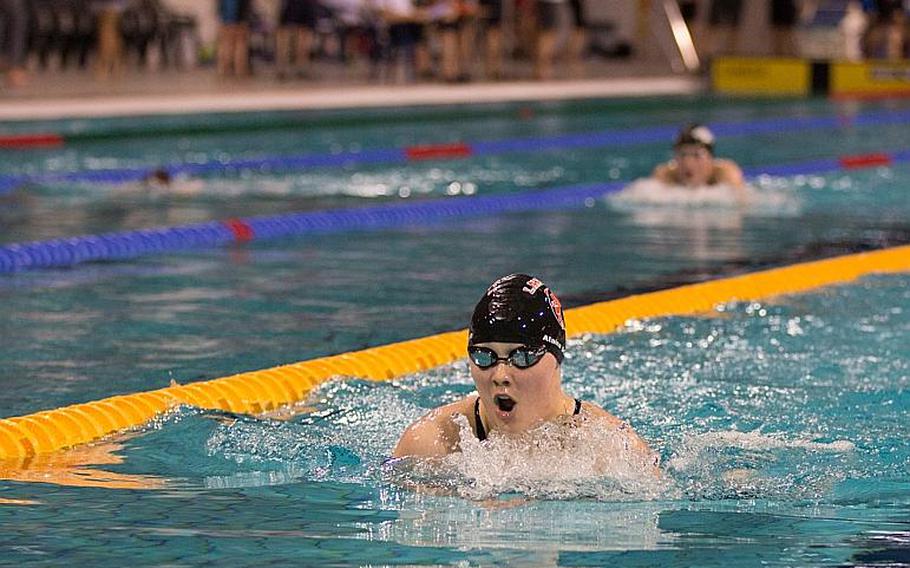 Lakenheath's Alaina Scifo won the girls'17-19 200-meter individual medley with a time of 2:32.75 as the 2016 European Forces Swim League championships went into its second and final day in Eindhoven, Netherlands, Sunday, Feb. 28, 2016. 