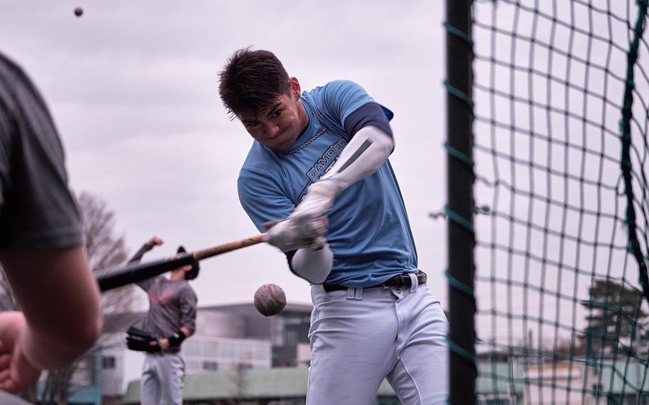 Tyler Sapsford of American School In Japan takes batting practice March 10, 2016 in Chofu, Japan. Sapsford is one of six returning starters for the reigning Far East Division I champions.