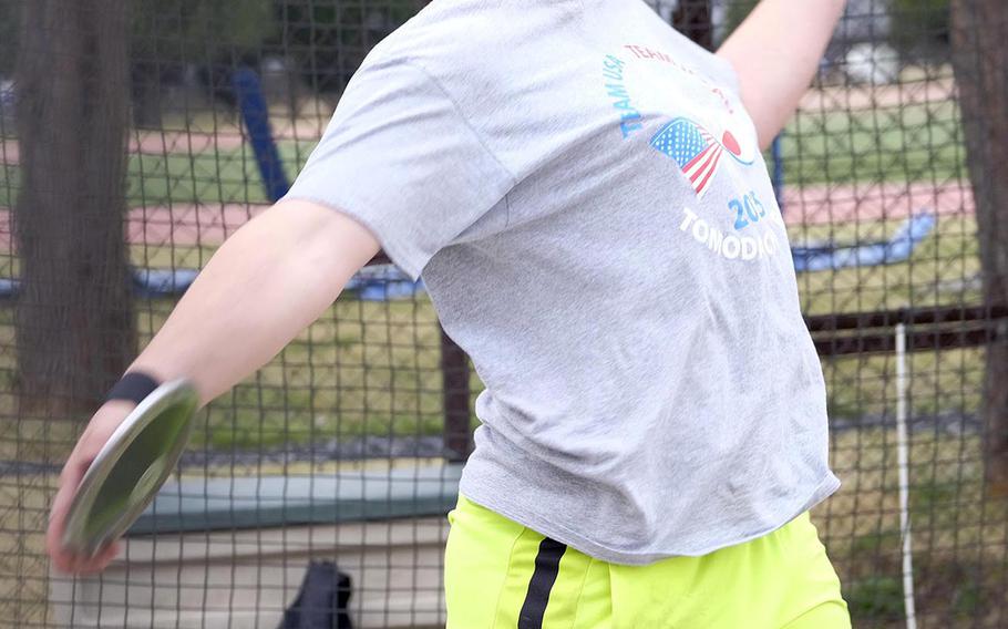 Yokota junior Chris Sonnenberg holds the Pacific record in the discus with a throw of 51.99 and is hoping to reach as far as 58 meters during the season.