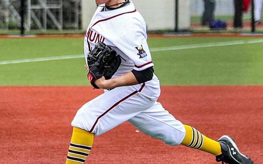 Sophomore Garrett Macias is one of three primary pitching options for Matthew C. Perry entering the Far East Division II Tournament next week at Osan.