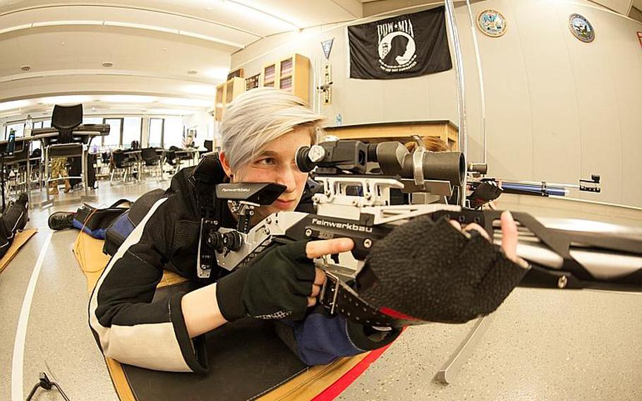 Stuttgart's Fallon Dickinson practices the form that helped her finish with the highest score at the DODEA-Europe marksmanship championships and continue the program's dominance with another title.