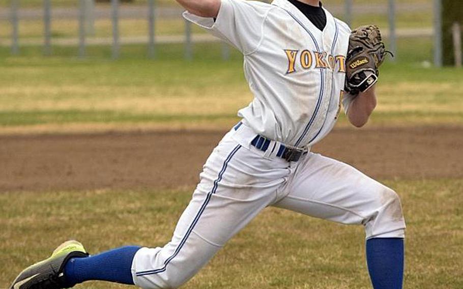 Yokota right-hander Troy Barnes delivers against Zama during Saturday's DODEA-Japan baseball tournament game. The Panthers won 11-2 and repeated as tournament champions with a 4-0 record.
