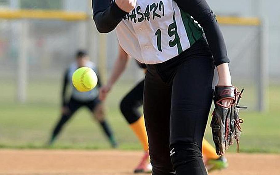 Senior Reaven East is one of two seasoned pitching veterans for a Kubasaki Dragons girls softball team seeking its first Far East Division I tournament title.