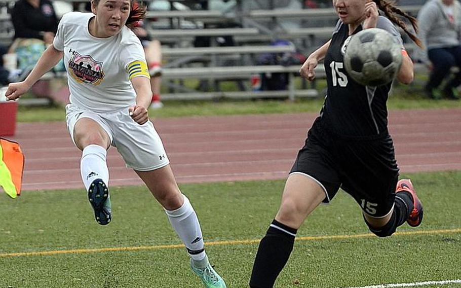 Senior Bobbi Hill, left, of Matthew C. Perry leads the Pacific in girls soccer goals with 31.