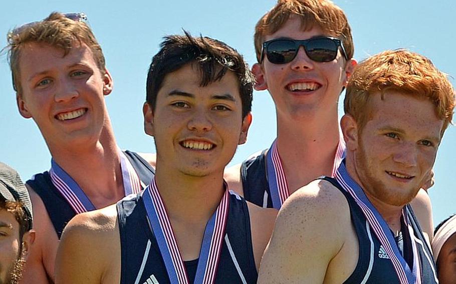 The Ramstein boys captured the 3,200-meter relay race at the DODEA-Europe track and field championships in Kaiserslautern, Germany, in 8:18.93. The team is, from left, Colin McLaren, Jose Serrano, John Casey and Nick Clinton.