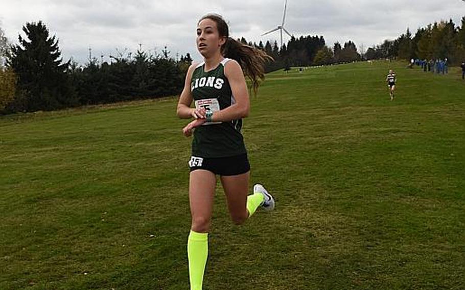 St. John's senior Kayla Smith won her third consecutive title on Saturday, Oct. 28, 2017, at the DODEA European cross country championships in Baumholder, Germany. Smith ran 19:15.85 to beat teammate Abby Michalec by 5 seconds.