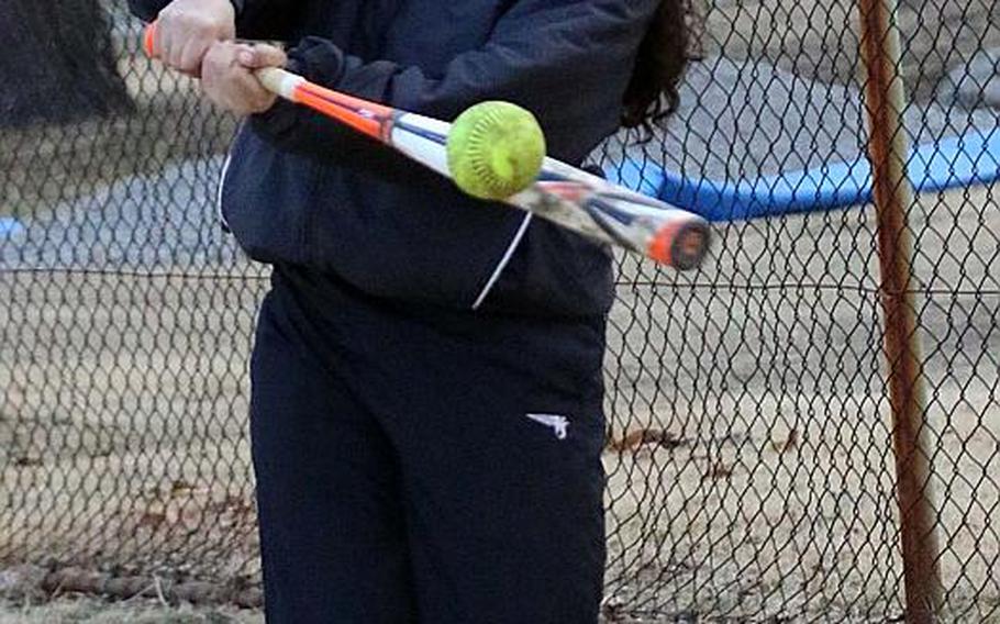 Junior left-handed batter Litzie Figueroa is one of several strong batters in a heavy-hitting Zama softball lineup.