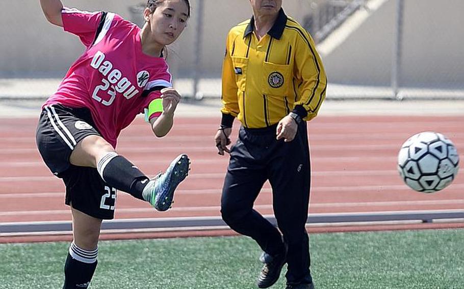 Ashley Clifton played for Daegu as a sophomore and Seoul American as a freshman; she's back in Falcons Navy blue and white for her junior season.