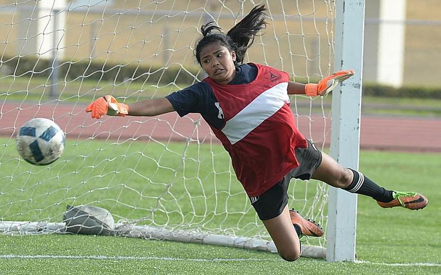 Junior Korina Macato is one of two goalkeeping options for Kadena.