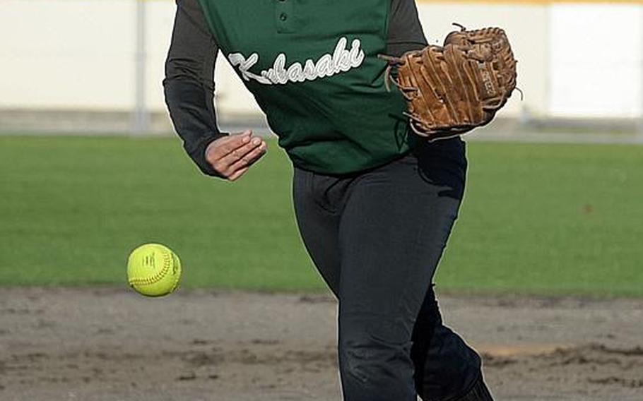 Olivia Witherow helped pitch Kubasaki to its first regular-season and Okinawa district finals titles in the same year. Now, it's on to Far East Division I, which the Dragons are also hoping to win for the first time.