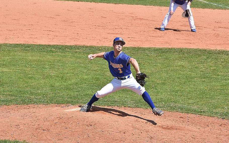 Wiesbaden ace Austin Deckinga struck out seven batters and allowed just one hit in the Warriors' 11-1 victory over Naples on Friday, April 19, 2019.