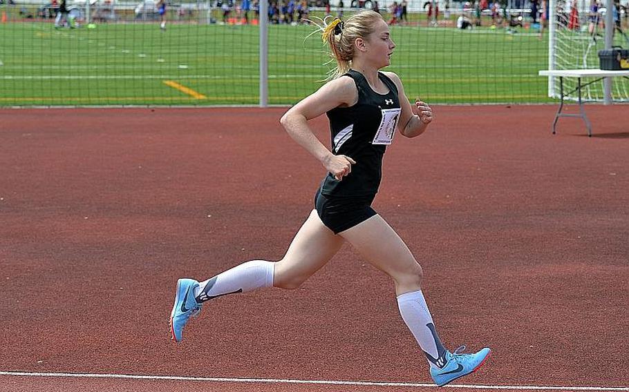 Stuttgart???s McKinley Fielding was on her way to winning the the 3,200-meter race in a new DODEA-Europe record of 11 minutes, 7.78 seconds, beating the old record by almost 20 seconds on May 25, 2019. A day earlier she also broke the record in the 1,600 She has been selected as the Stars and Stripes girls Athlete of the Year for track and field.