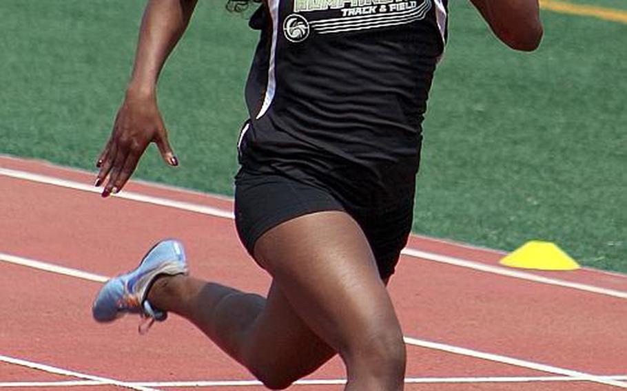 Humphreys junior Jaela Higgs went unbeaten in the 100-, 200- and 400-meter races for the Korea district and Far East Division I track and field champion Blackhawks.