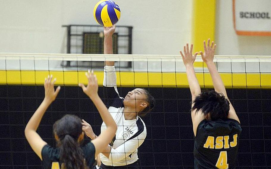 Grace Bryant, Zama junior spiker and reigning Far East Division II Tournament Most Valuable Player, is hoping the Trojans can make some noise during this year's American School In Japan YUJO volleyball tournament.