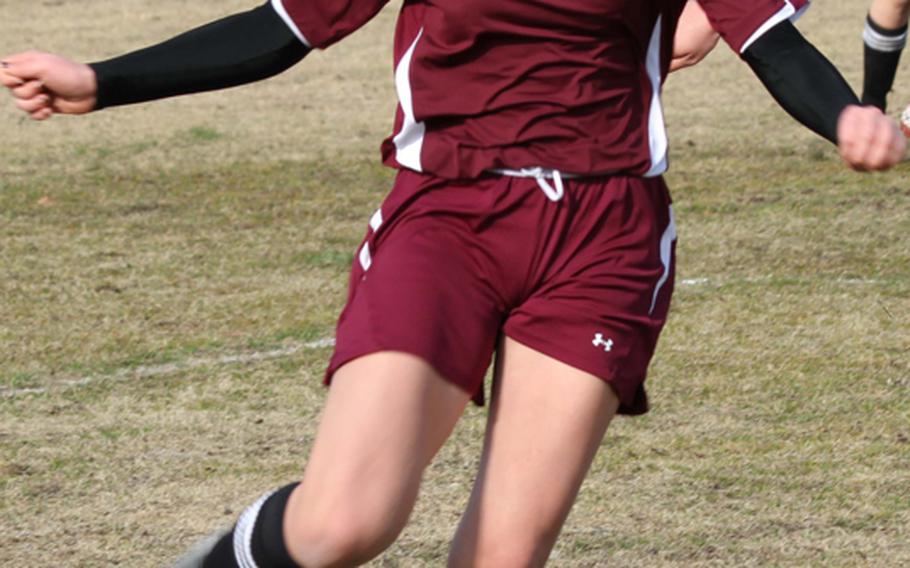 Matthew C. Perry Samurai's Sierra Lange controls the ball against the E.J. King Cobras during the Perry Cup match at Matthew C. Perry High School on March 3, 2012 at Marine Corps Air Station Iwakuni, Japan. The Samurai blanked the Cobras 3-0 and won the tournament title at 2-0.