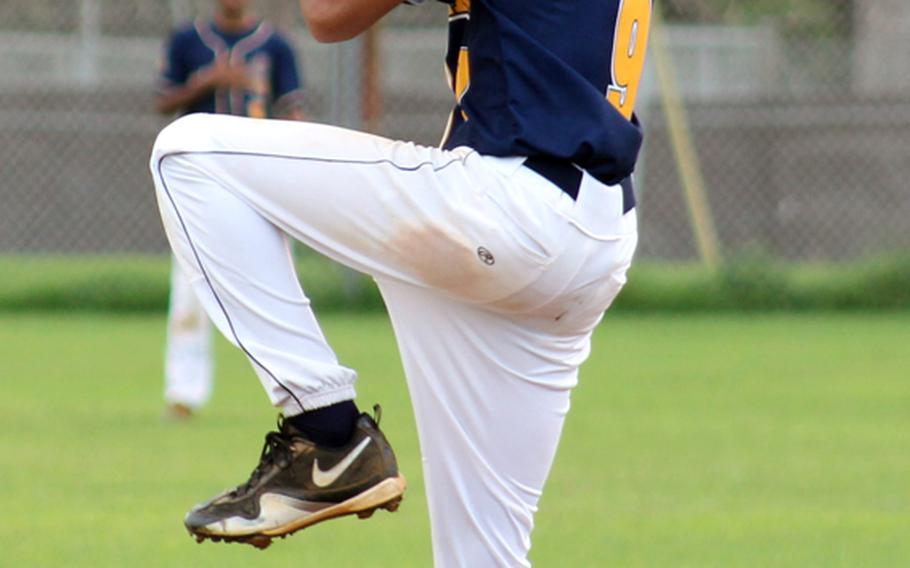 Guam High Panthers right-hander Eddie Rey Garza delivers against the George Washington Geckos during the Independent Interscholastic Athletic Association of Guam baseball game Nov. 12, 2012, at Guam High School. Garza scattered 12 hits and 2 walks and struck out 6 and got the win 4-3 over the Geckos.