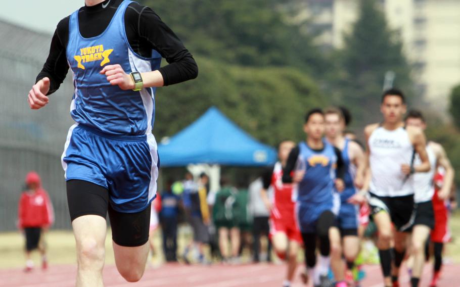 Yokota sophomore Daniel Galvin leaves the pack behind on the second lap of the 1,600-meter run during Saturday's DODDS Japan high school track and field meet at Yokota Air Base, Japan. Galvin won in 4 minutes, 30 seconds.
