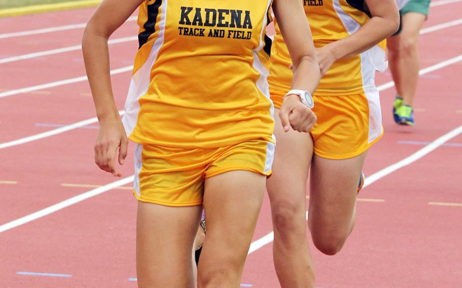 Kadena freshmen Wren Renquist and Linda Vaughan set the pace in the girls 800-meter run during Saturday's Okinawa Athletics & Activities Council high school track-and-field meet at Kadena Air Base, Okinawa. Renquist won with a time of 2 minutes, 40.84 seconds.
