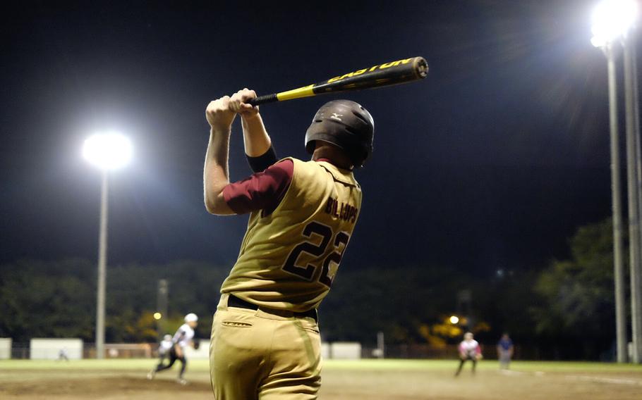 Matthew C. Perry's Laramie Billups awaits his turn to bat during the Far East Division II baseball championship game May 24 at Camp Zama, Japan. Perry lost the title to Zama American 3-0. 