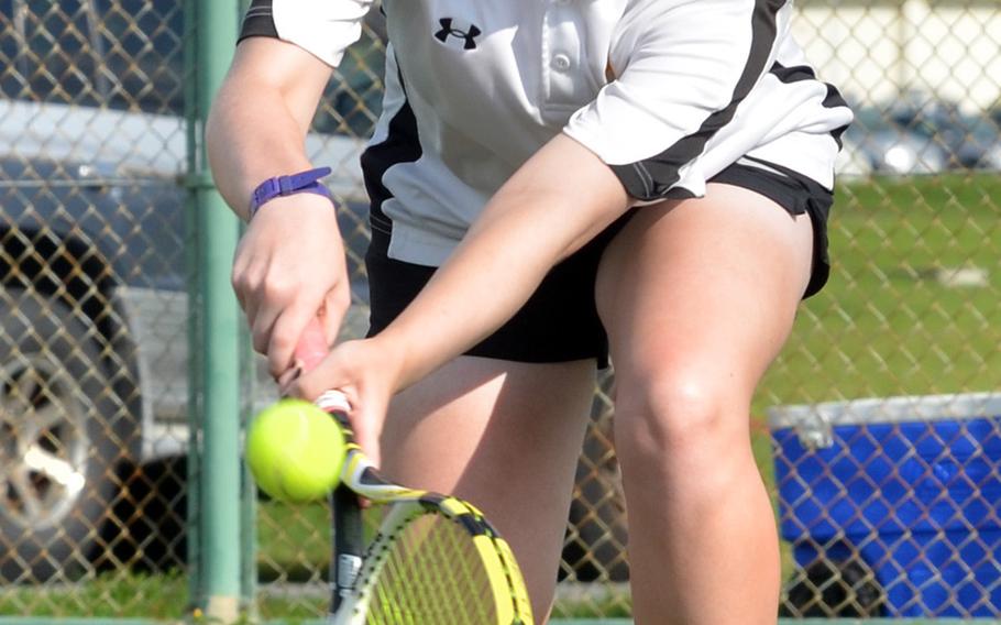 Kadena freshman tennis player Lily Oliver dropped just five games in seven singles matches and only lost more than two doubles games in two matches, including her only loss of the season.