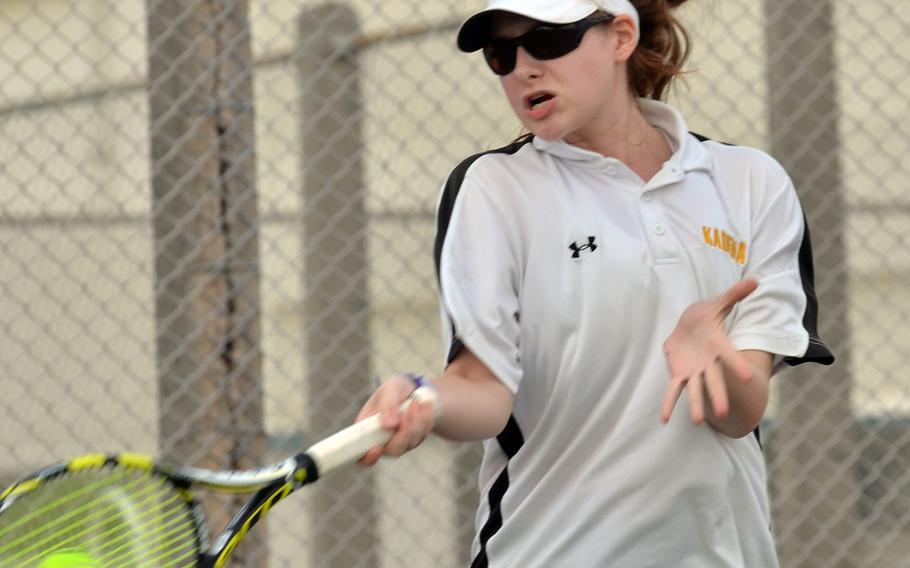 Kadena freshman tennis player Lily Oliver enjoyed a near-perfect Okinawa  regular season, winning seven singles matches including the district singles final; three of four doubles matches; and two mixed doubles matches.