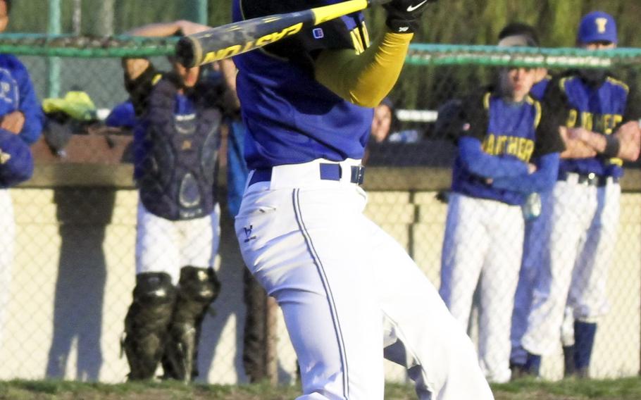 Yokota's Marcus Henagan gets in his cuts against Zama during Tuesday's DODDS Japan/Kanto Plain baseball game. The host Trojans edged the Panthers 3-1.