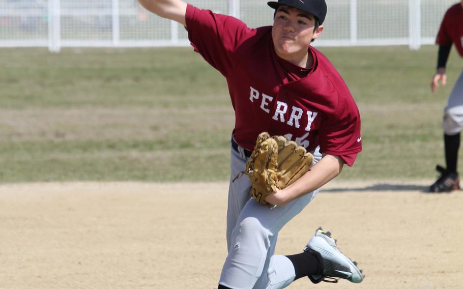 Matthew C. Perry right-hander Peace Gates delivers against Yokota during Saturday's DODDS Japan baseball game. The Panthers won 8-2.