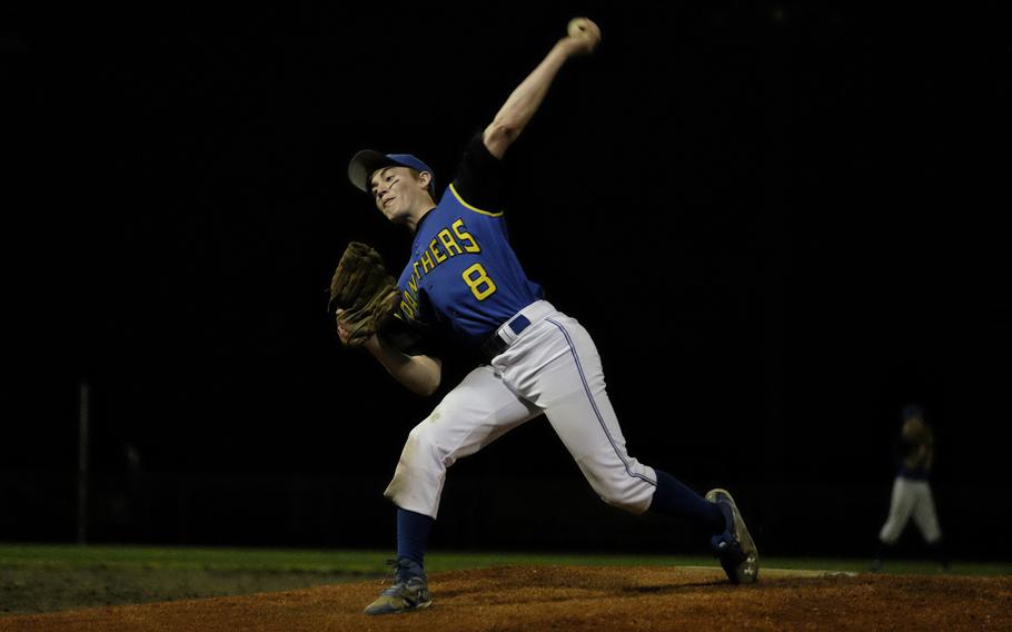 Yokota's Jacob Mansburger held the Robert D. Edgren Eagles to two runs during the Panthers' 18-2 victory at the DODDS Japan Tournament in Camp Zama, Japan, on Friday, April 17, 2015. The win makes the Panthers 2-1 in the tournament.