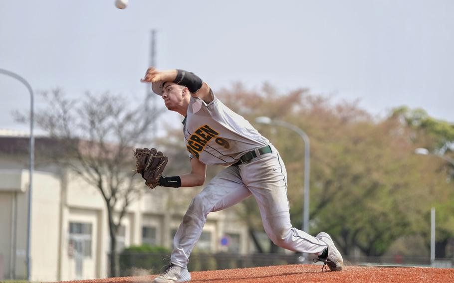 Robert D. Edgren southpaw Issac Victorino was starter for the Eagles in the DODDS Japan Tournament at Camp Zama, Japan on Friday, April 17, 2015. Edgren would lose that game to Zama 10-2.