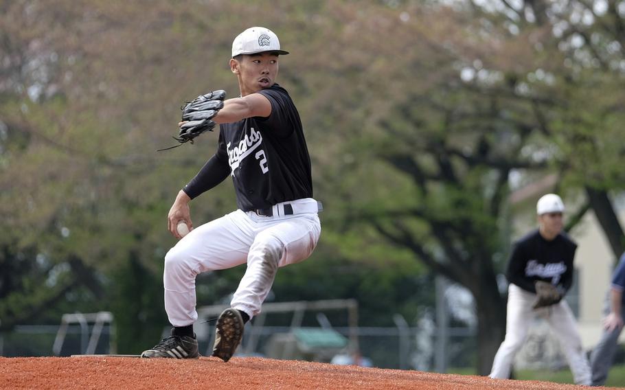 Zama pitcher Keiyl Sasano pitched a complete game shutout against Yokota in the opening game of the DODDS Japan Tournament at Camp Zama, Japan on Friday, April 17, 2015. Zama went on to win 2-0.