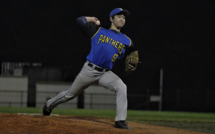 Yokota's Leo Austin gets the start against Far East Division 1 powerhouse Nile C. Kinnick on April 18 at camp Zama, Japan's Rambler Field during the DODDS Japan District Baseball Tournament.