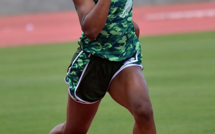 Okinawa's district track and field finals were held the same day as SAT tests, so star runners such as Kubasaki's Kaelyn Francis couldn't run her signature event, the 100, and also wasn't available to run the 400 relay. She returned in time to post a 26.52 time in the 200, the meet's next-to-last event.
